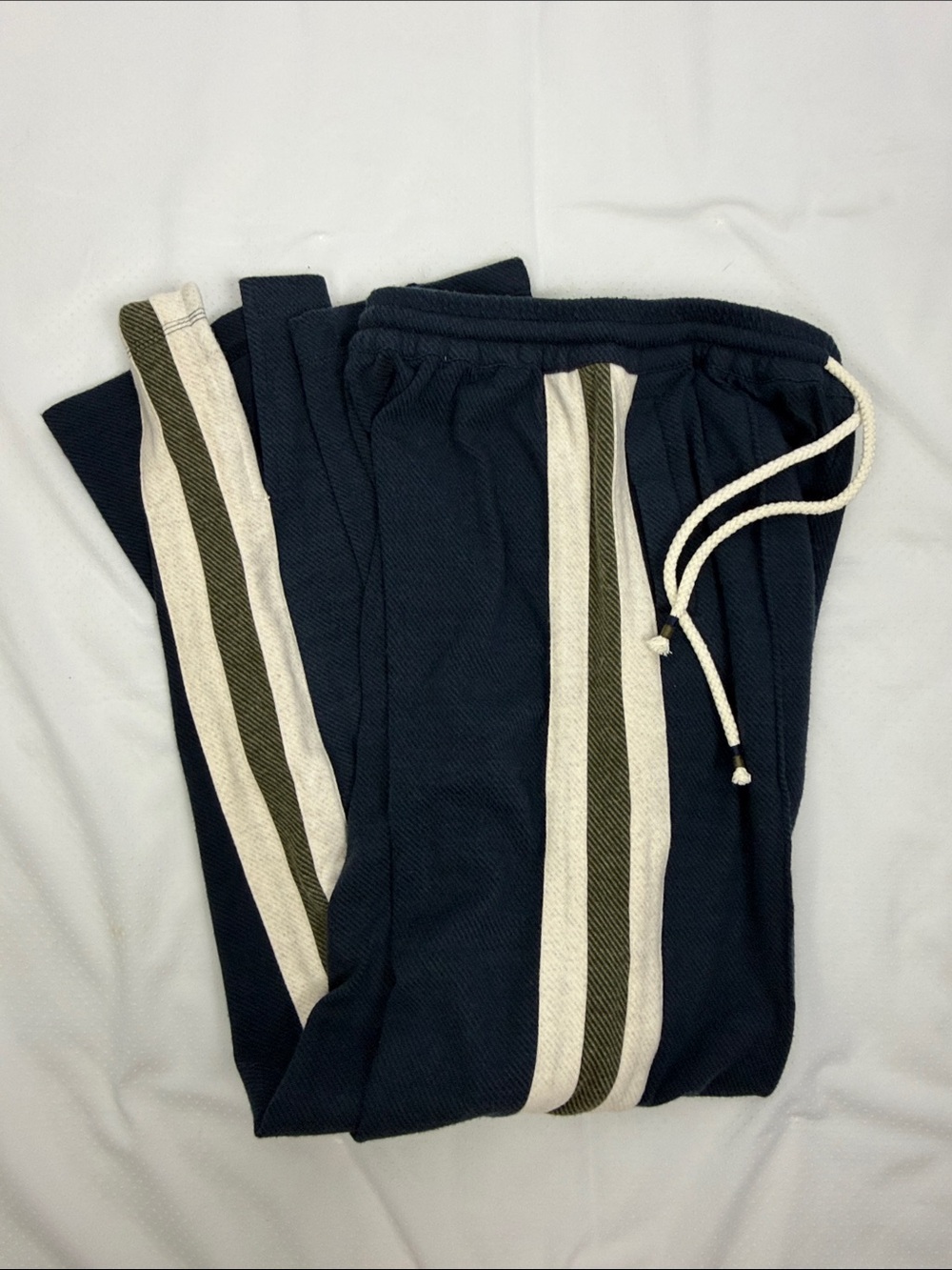 Faherty Legend Lounge Track Pants XS Navy Organic Cotton Wide Leg Side Stripe - Picture 15 of 16